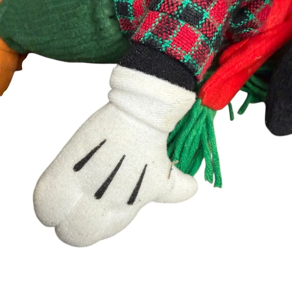 Disney Goofy Plush Toy Holiday Christmas Santa Hat Plaid‎ Scarf Green Pants